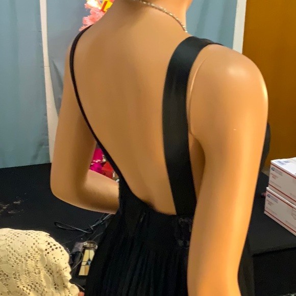 VINTAGE BLACK SEQUIN PLEATED DRESS EMPIRE WAIST SM - Picture 9 of 11